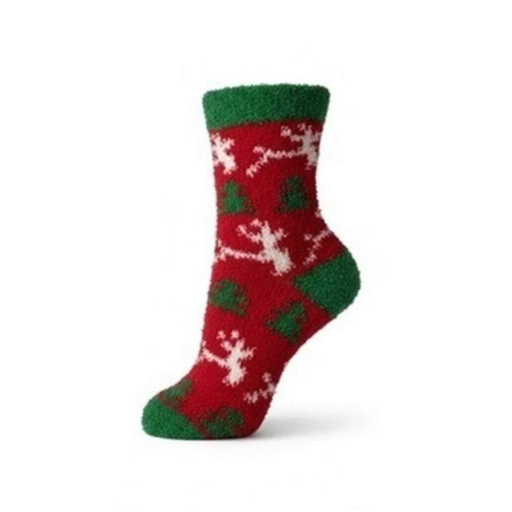 Christmas Heavy Fuzzy Soft Warm Novelty Socks 5pk Reindeer Santa 7-11 NEW‎